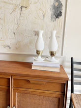 Load image into Gallery viewer, Pair of Hobnob Milk Glass Table Lamps
