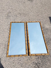 Load image into Gallery viewer, Pair of Faux Bamboo Carved Walnut Beveled Wall Mirrors
