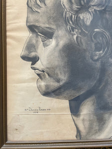 Antique Original Charcoal Drawing of Classical Sculture