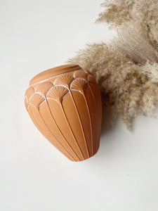 Vintage Mikasa Japan Terracotta Vase with Egyptian Papyrus Leaf Design