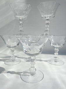 Vintage 1980s Fostoria Crystal Etched "Rose" Pattern Coupe //Champagne Glasses Set of 8