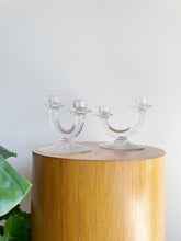 Load image into Gallery viewer, Fostoria Etched  Clear Glass Double Candle Stick Holders
