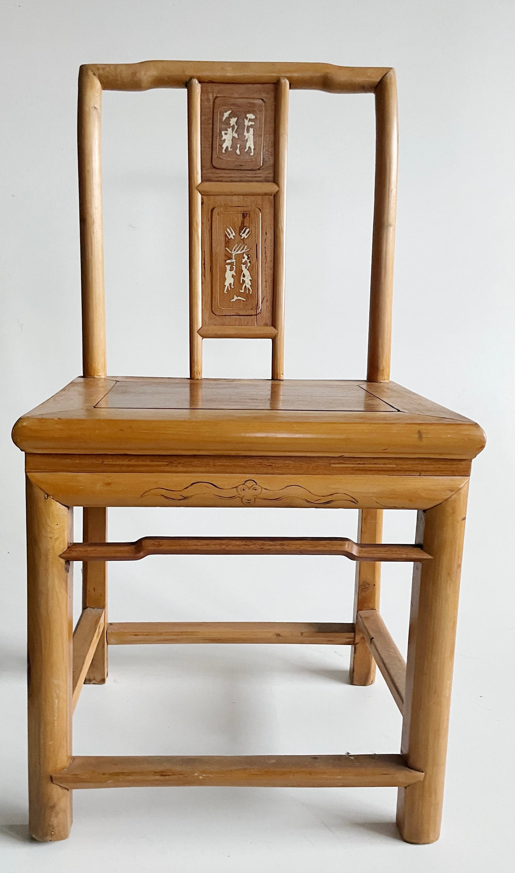 Vintage Chinese Qing Dynasty Alter Chair / 19th Century Bone Inlay Back Chair/ Chinoiserie Accent Chair