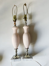 Load image into Gallery viewer, Pair of Pink Frosted Glass &amp; Marble Table Lamps
