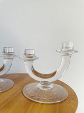 Load image into Gallery viewer, Fostoria Etched  Clear Glass Double Candle Stick Holders
