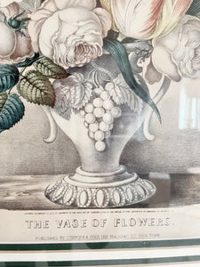 Framed Currier and Ives Still Life Lithograph Titled "The Vase of Flowers"