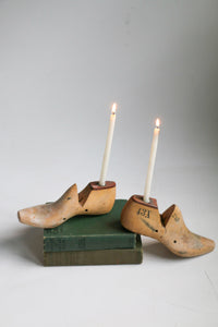Rustic Wood Shoe Forms / Unique Candlestick Holders Circa  1948