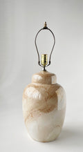 Load image into Gallery viewer, Mid Century High GlossIivory and Brown Marble Glaze Large Ginger Jar Table Lamp
