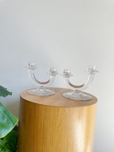 Load image into Gallery viewer, Fostoria Etched  Clear Glass Double Candle Stick Holders
