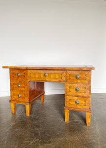 Antique Fruit Wood Twin Pedestal Partner Desk